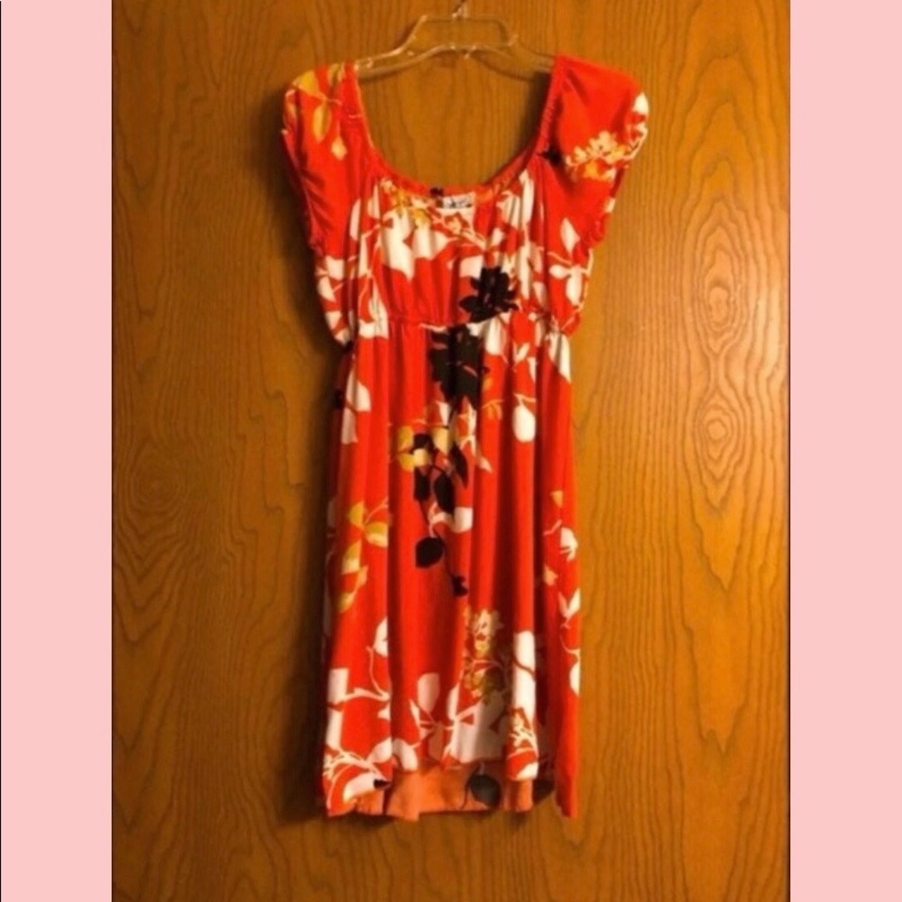 Burnt Orange Floral Summer Above Knee Length Dress